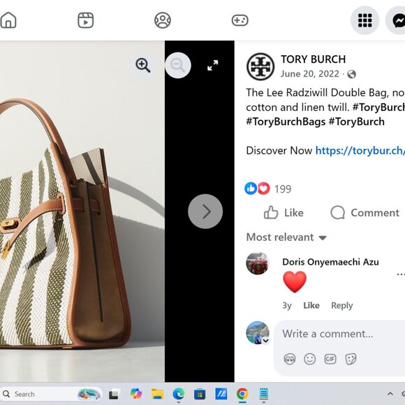 Tory Burch Lee Radziwill NWT Striped Cotton and Linen Twill Double Bag - Picture 5 of 16